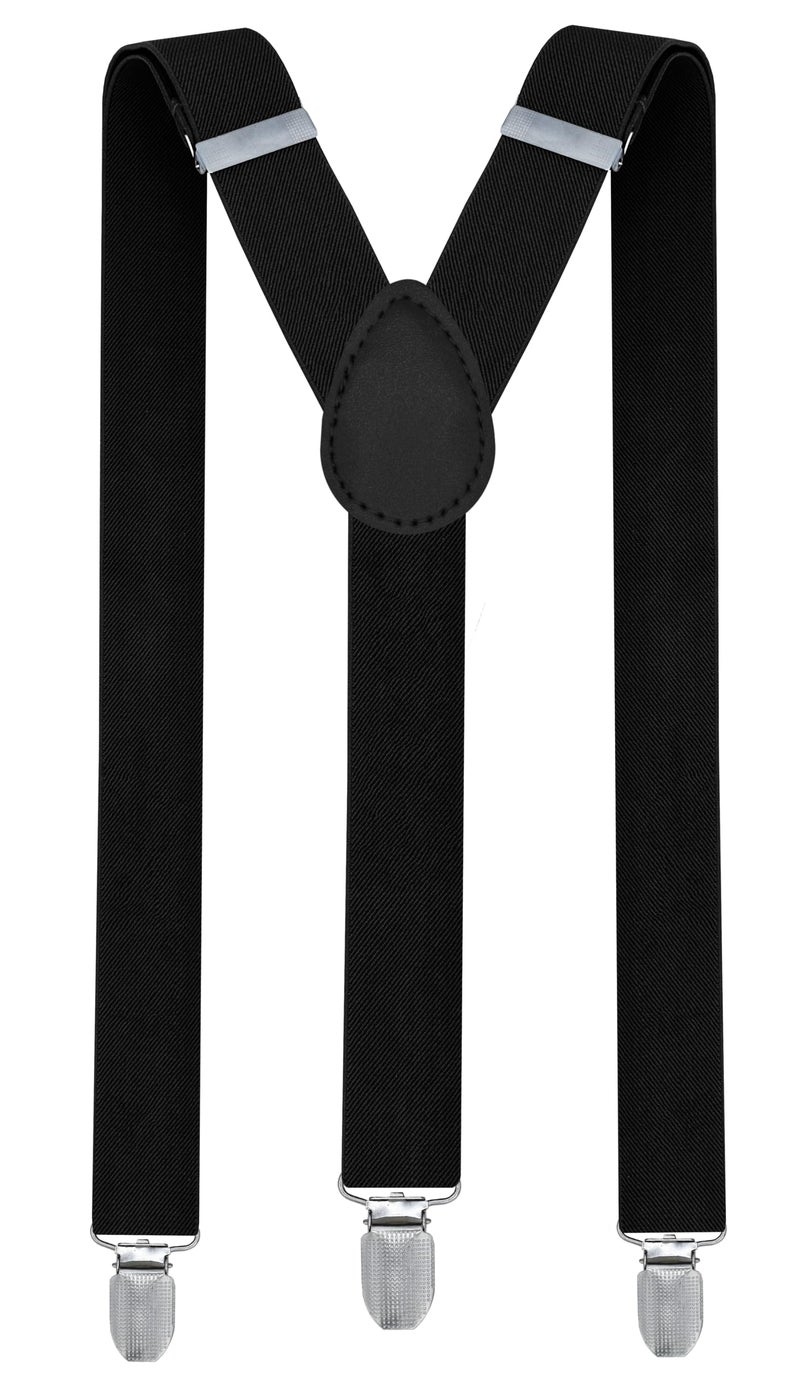 trilece Black Suspenders for Boys Kids Girls and Toddlers Baby - Adjustable Elastic 1 inch Wide Y Shape Suspender Strong Clips (6 Years to 5 Feet Tall, Black) - Image 1